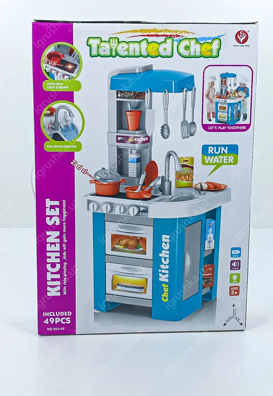 картинка Кухня детская игровая с паром, водой, музыкой и светомя Kitchen Set(TALENTED CHEF) 49 элементов 922-49 от магазина igrushka.uz