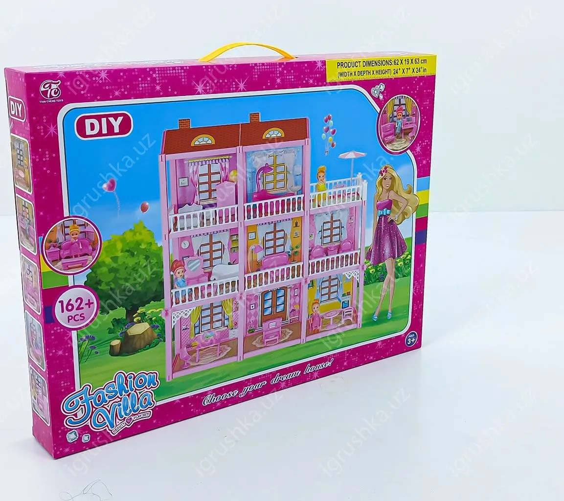 картинка Трехэтажный кукольный домик Fashion Villa DIY с мебелью, 162 детали от магазина igrushka.uz