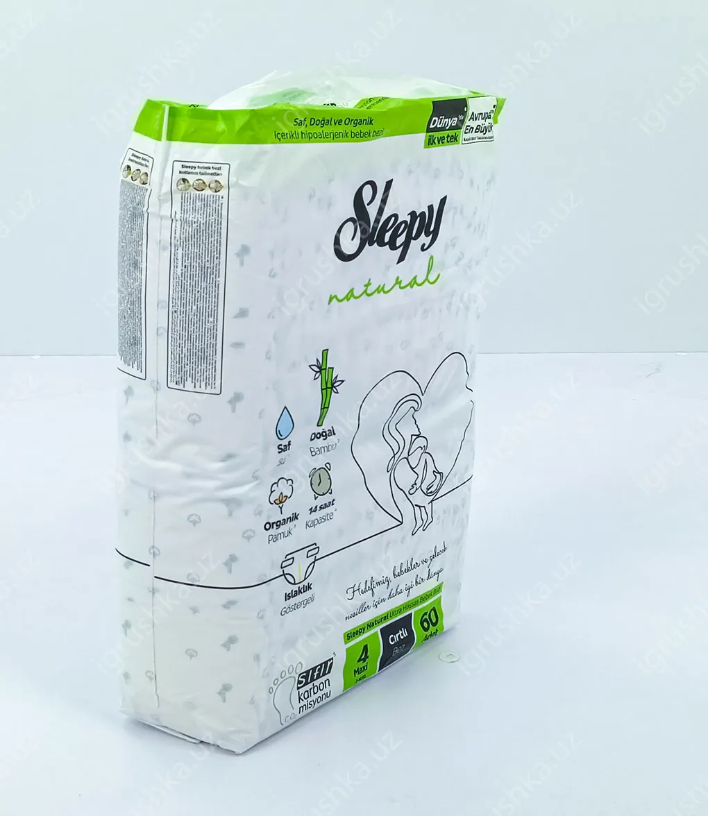 картинка Детские подгузники Sleepy Natural 7-14 кг 4-Макси 60 шт от магазина igrushka.uz