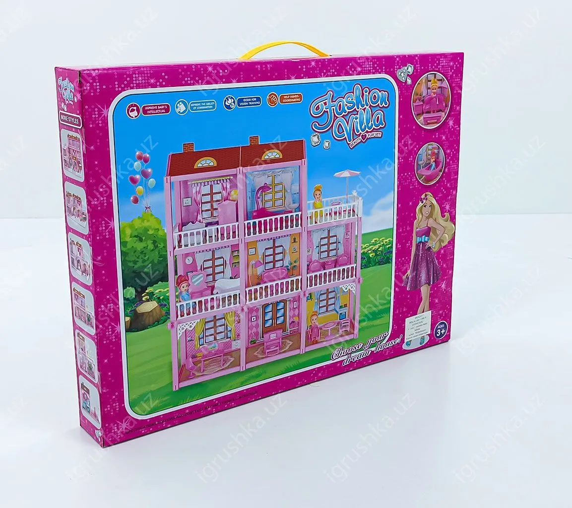 картинка Трехэтажный кукольный домик Fashion Villa DIY с мебелью, 162 детали от магазина igrushka.uz