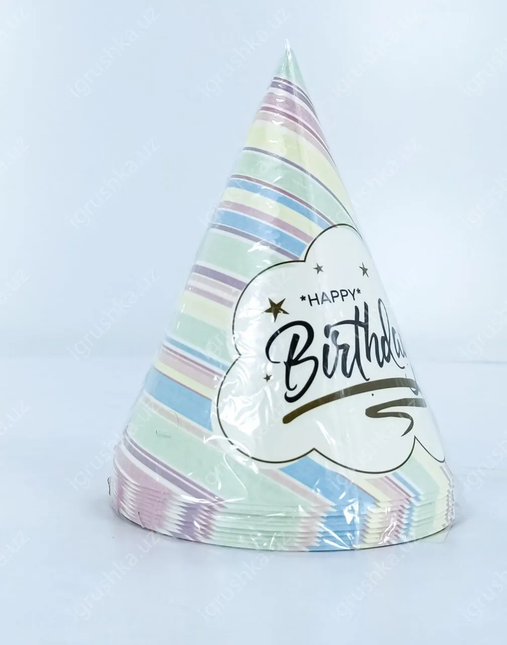 картинка Праздничные шапочки для детей - Happy birthday! Полосатик (Цена за 1 штук) от магазина igrushka.uz