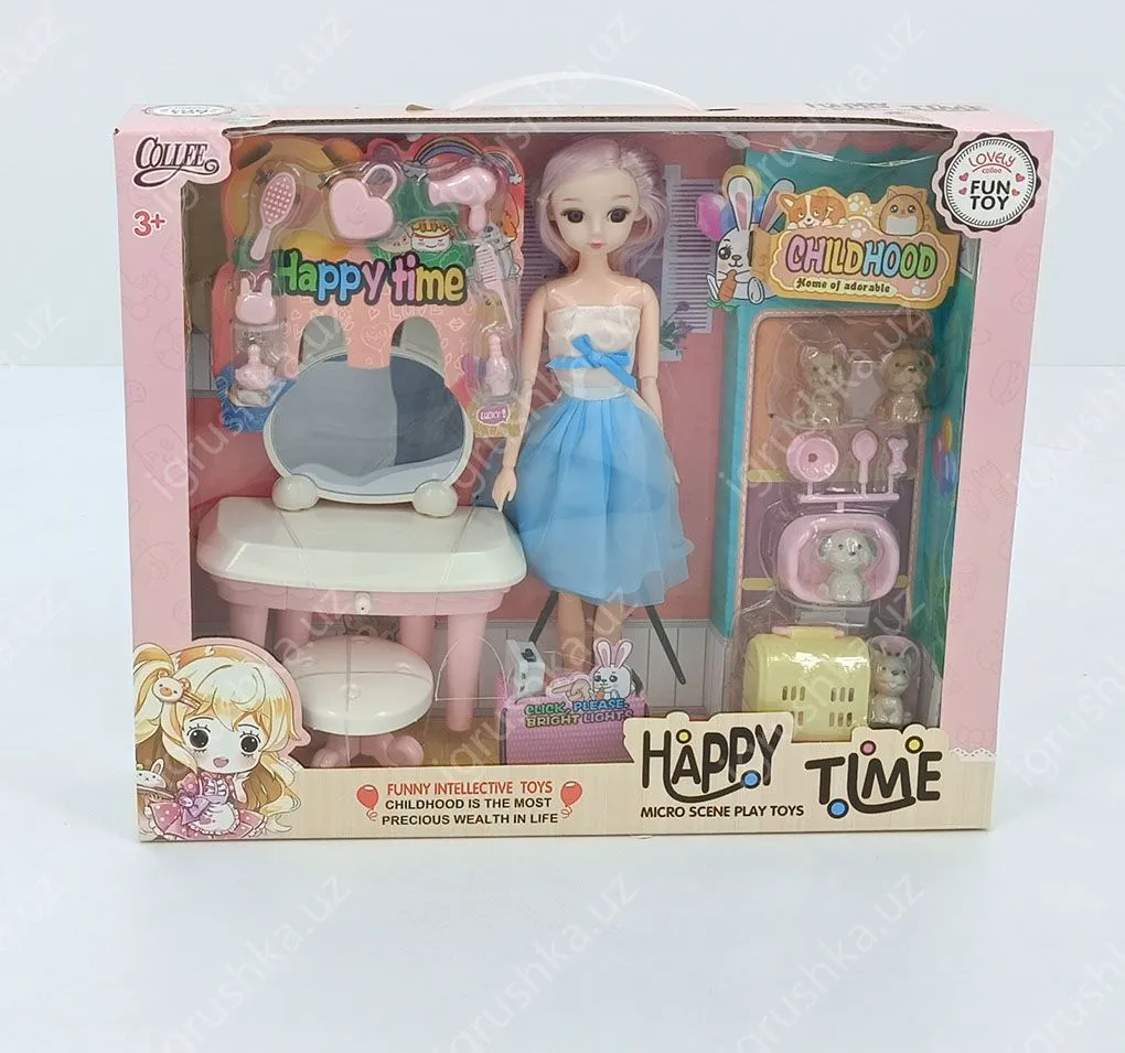 картинка Игровой набор с куклой Happy Time: туалетный столик и питомцы от магазина igrushka.uz
