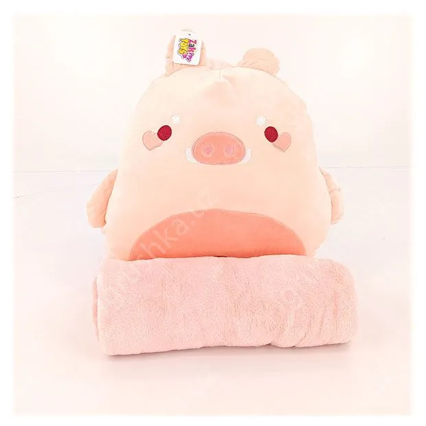 картинка Мягкая игрушка-подушка Свинка 3в1 с пледом внутри, 40 см от магазина igrushka.uz