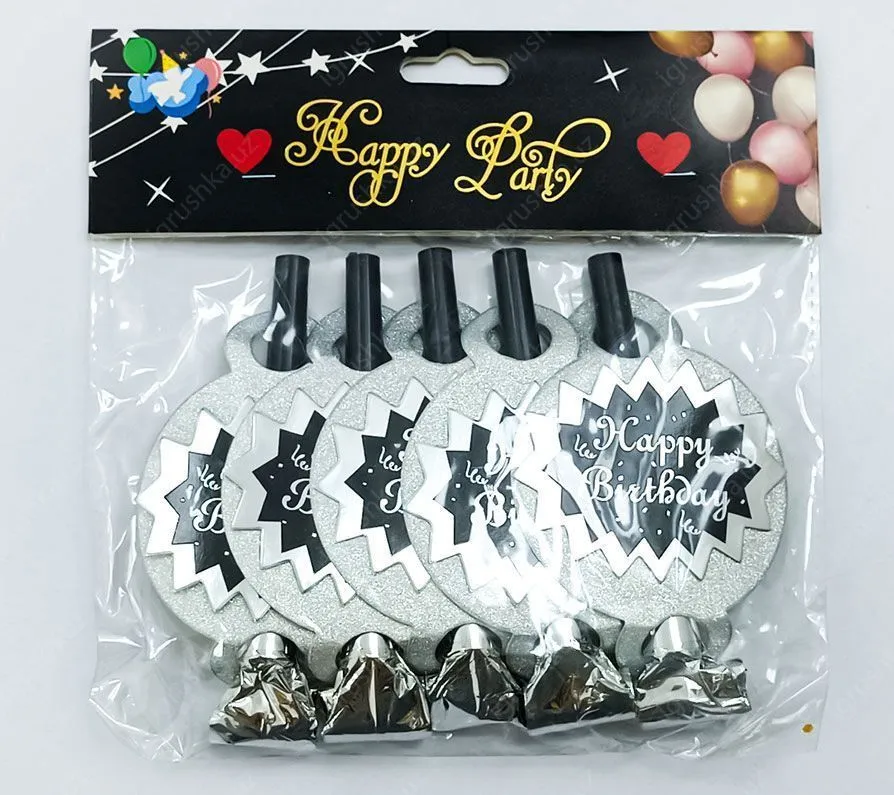 картинка Набор свистков-дуделок для вечеринок "Happy Birthday" 5 штук от магазина igrushka.uz