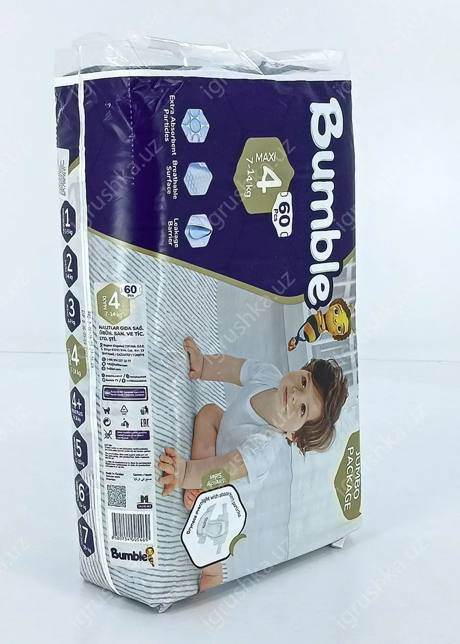 картинка Детские подгузники Bumble 4 JUMBO PAKET (7-18 кг) 60 шт. от магазина igrushka.uz