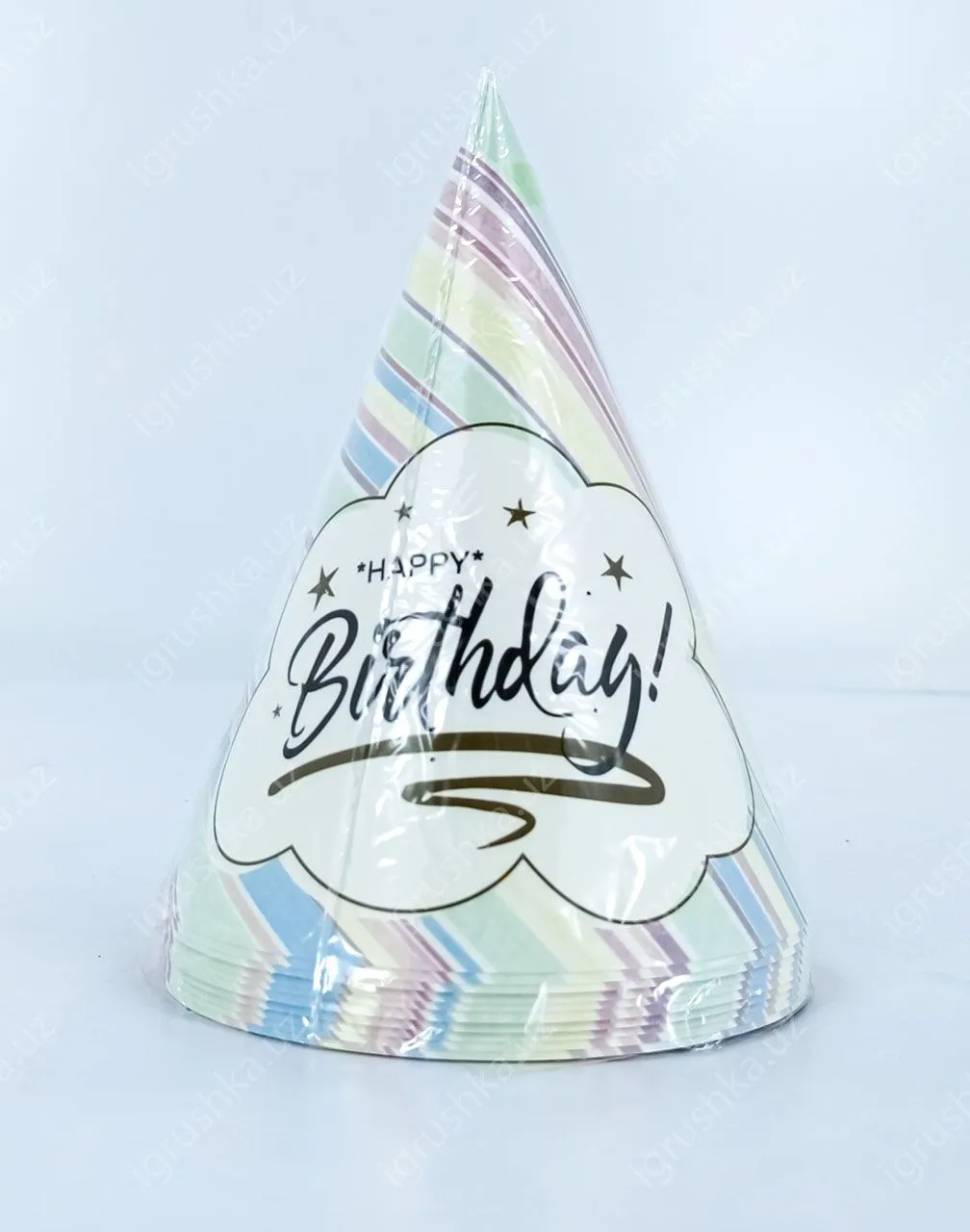 картинка Праздничные шапочки для детей - Happy birthday! Полосатик (Цена за 1 штук) от магазина igrushka.uz
