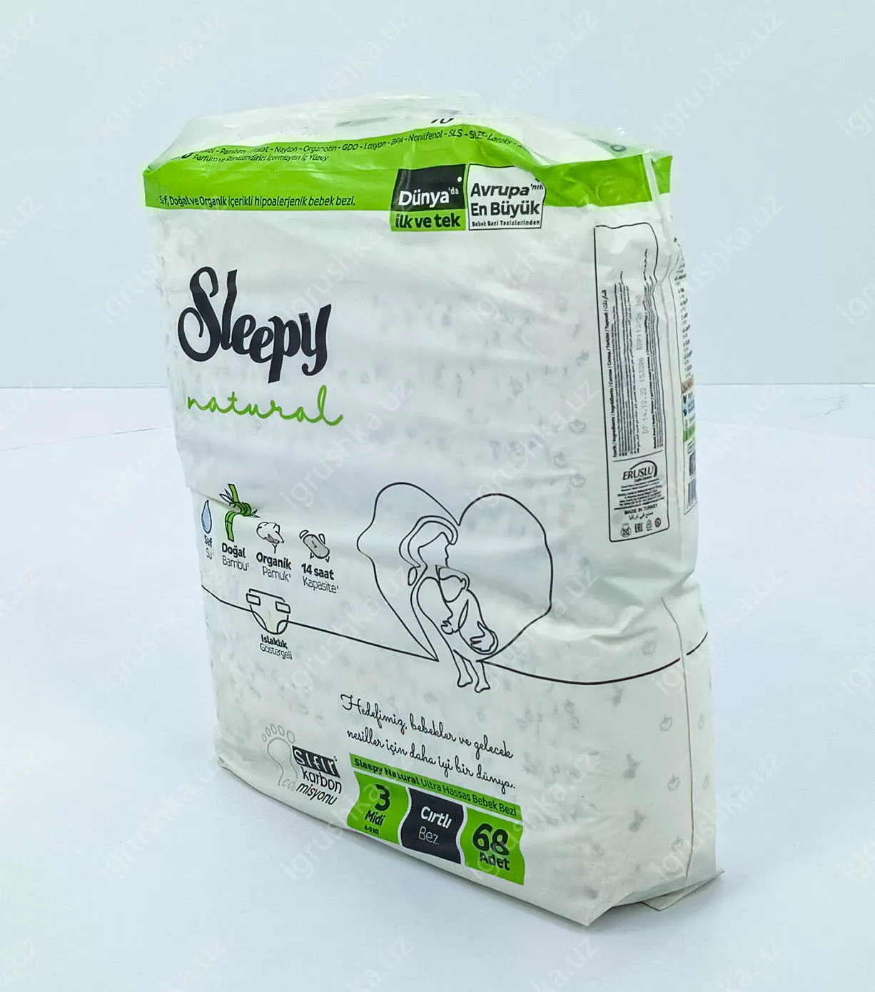 картинка Детские подгузники Sleepy Natural 4-9 кг 3-Миди 68 шт от магазина igrushka.uz