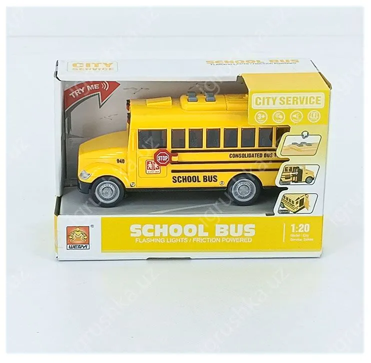 картинка Автобус "Школьный" инерционный, свет, звук, масштаб 1:20 940 от магазина igrushka.uz
