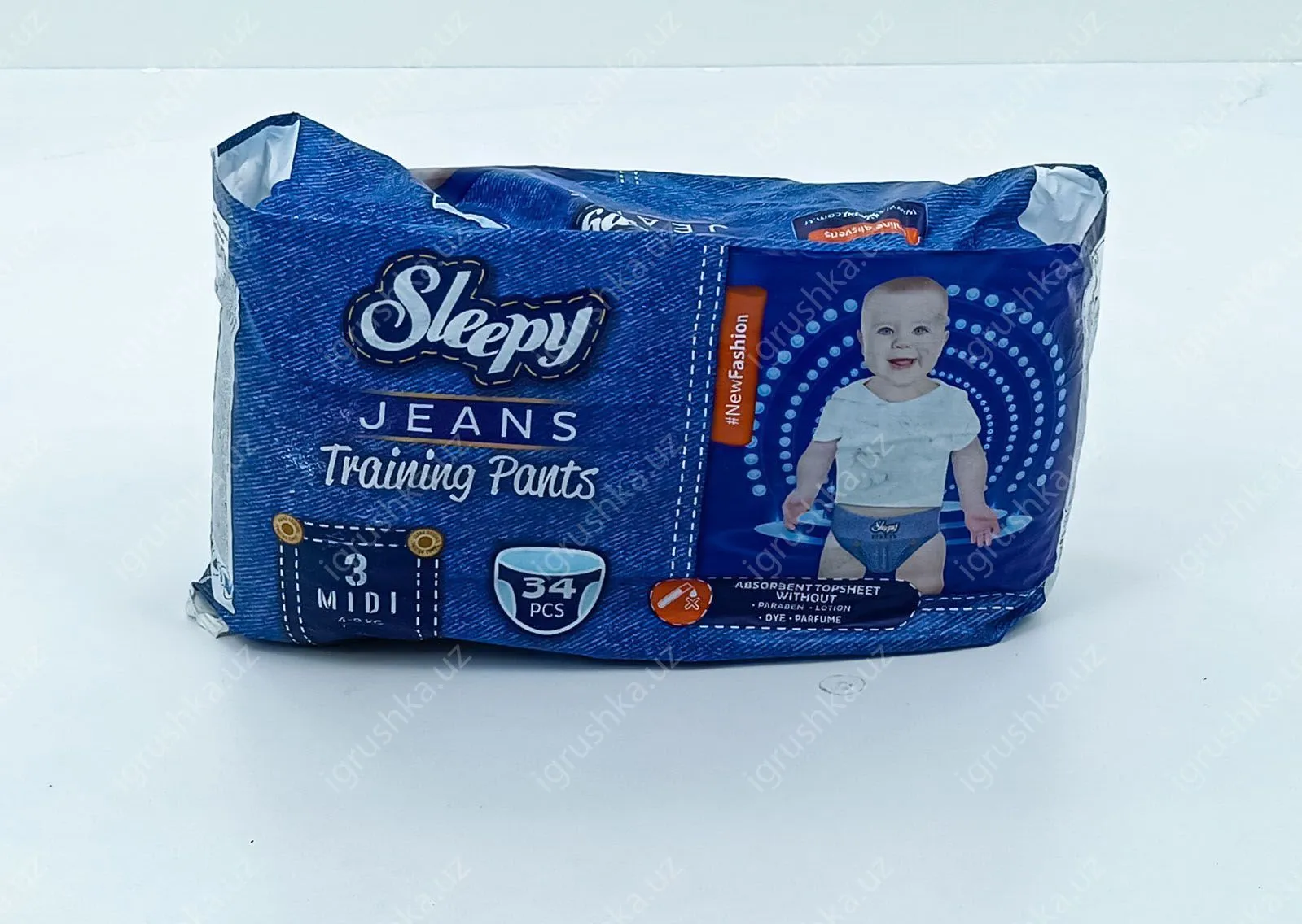 картинка Детские подгузники Sleepy Jeans Training Pants 4-9 кг 3-Миди 34 шт от магазина igrushka.uz