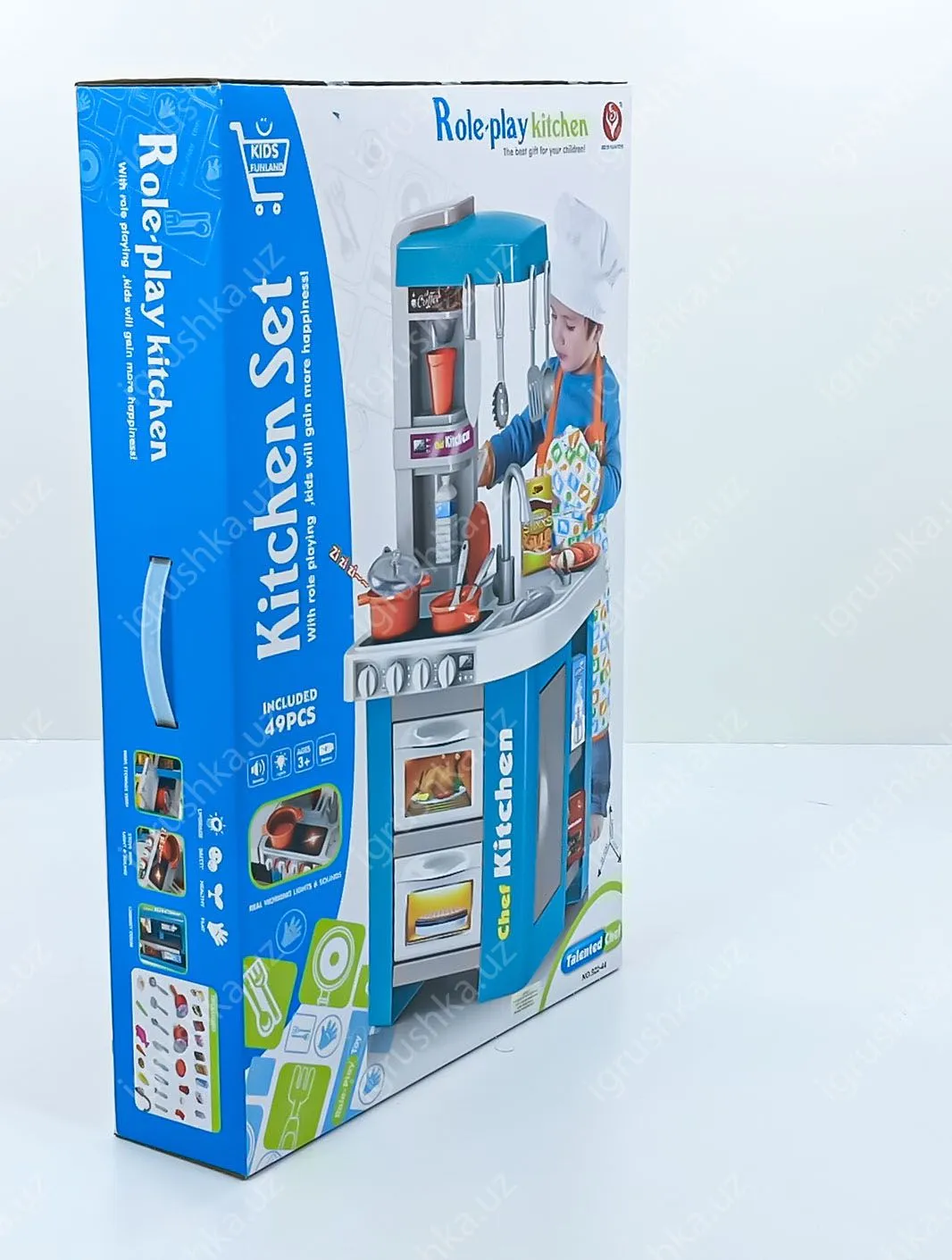 картинка Детская игрушечная кухня Talanted chef, Сhef Kitchen Set с функцией воды, света, звука 72.5 см. 922-45 / 49 предметов от магазина igrushka.uz