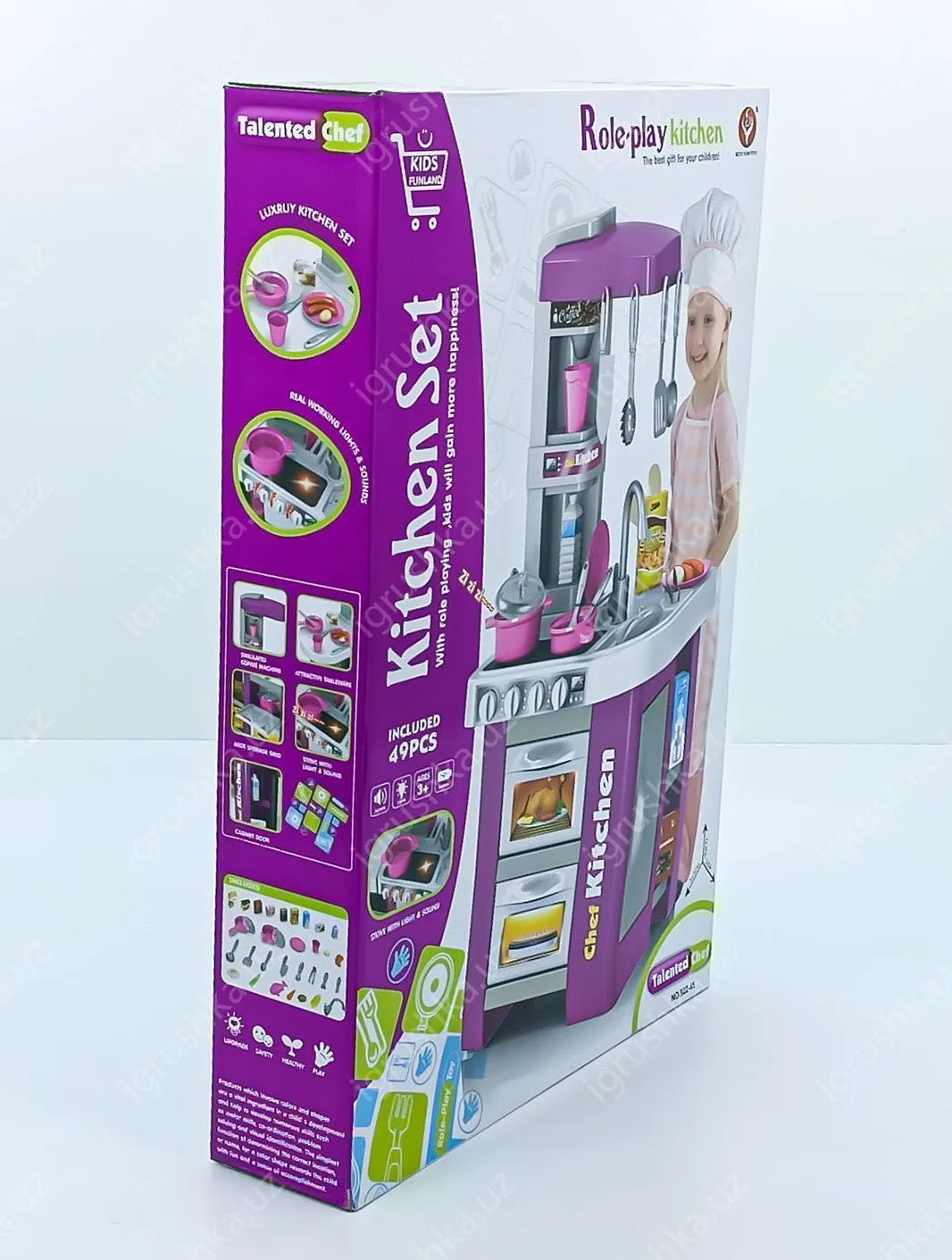 картинка Детская игрушечная кухня Talanted chef, Сhef Kitchen Set с функцией воды, света, звука 72.5 см. 922-45 / 49 предметов от магазина igrushka.uz