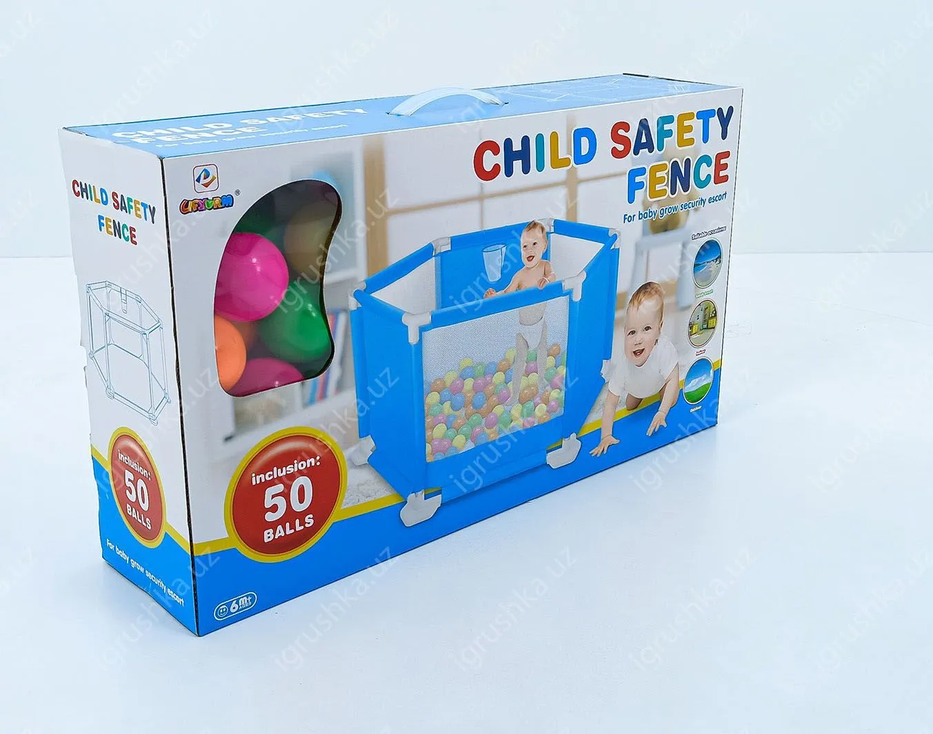 картинка Манеж детский шестиугольной формы с баскетбольным кольцом 50 Шары от магазина igrushka.uz