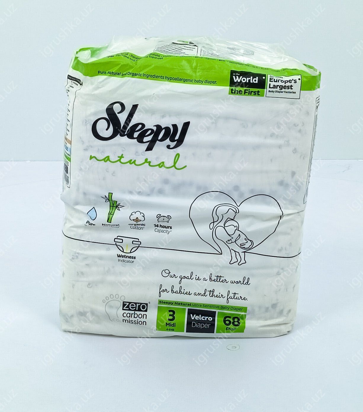 картинка Детские подгузники Sleepy Natural 4-9 кг 3-Миди 68 шт от магазина igrushka.uz