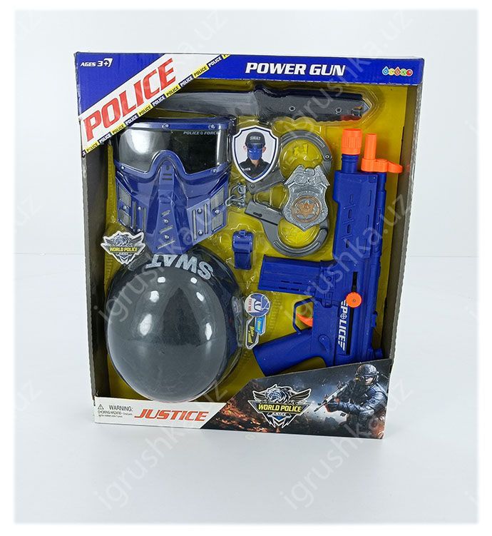 картинка Набор полиции с каской и автоматом 34390, 7 элм. со светом и звуком от магазина igrushka.uz