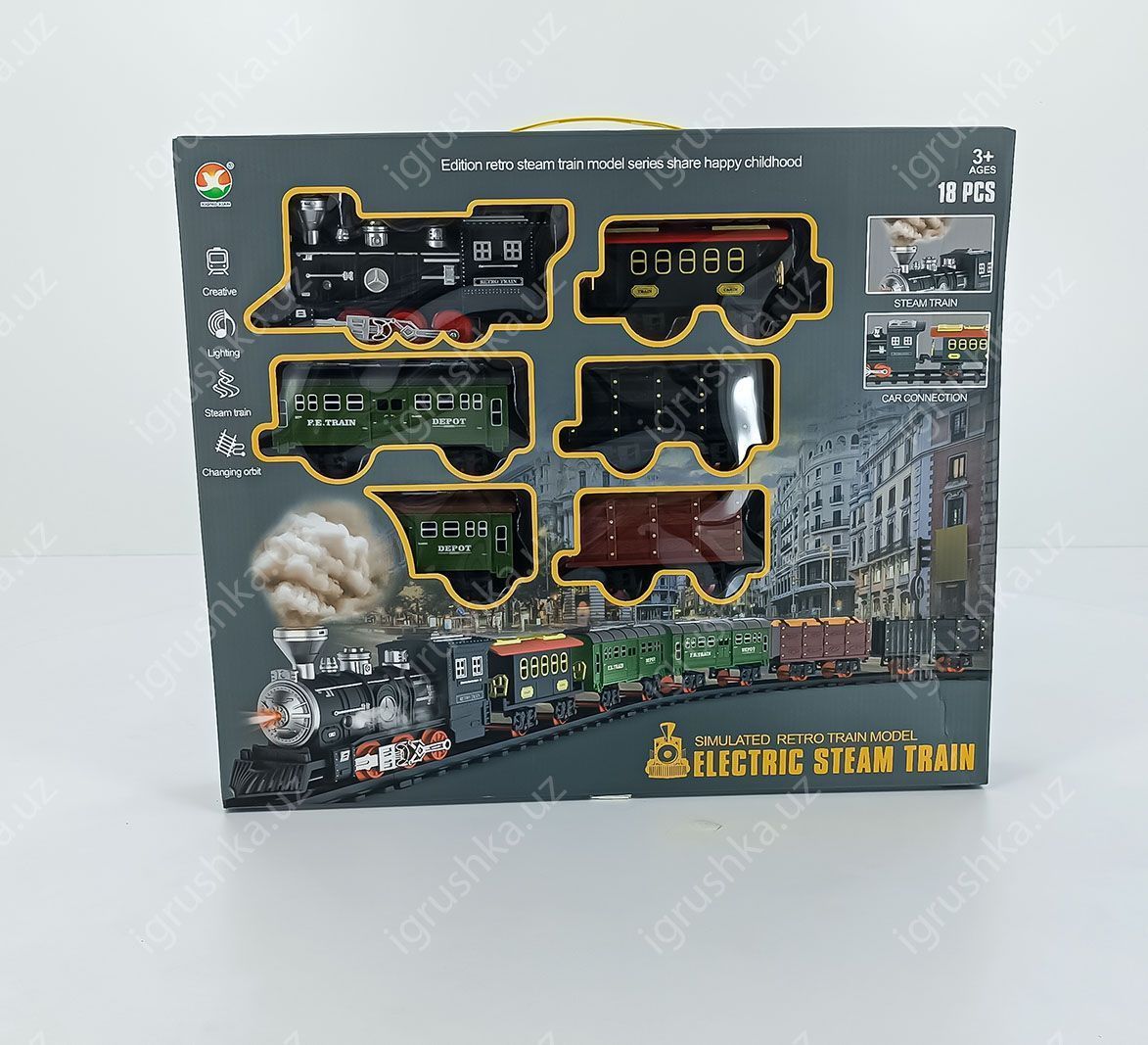 картинка Железная дорога с поездом Electric Steam Train MIC | поезда 699-3A 18 деталей от магазина igrushka.uz