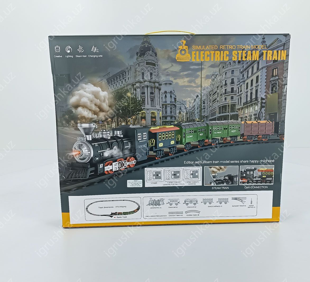 картинка Железная дорога с поездом Electric Steam Train MIC | поезда 699-3A 18 деталей от магазина igrushka.uz
