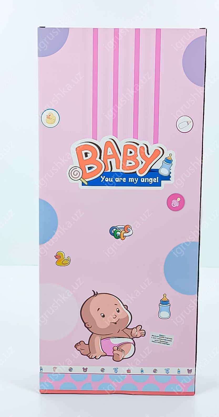 картинка Игрушка кукла со звуком и коляска, бутылочка, горшок, подгузник, салфетки в коробке sy026 от магазина igrushka.uz