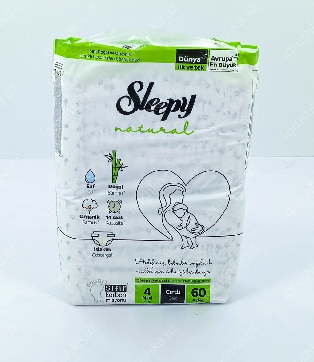 картинка Детские подгузники Sleepy Natural 7-14 кг 4-Макси 60 шт от магазина igrushka.uz