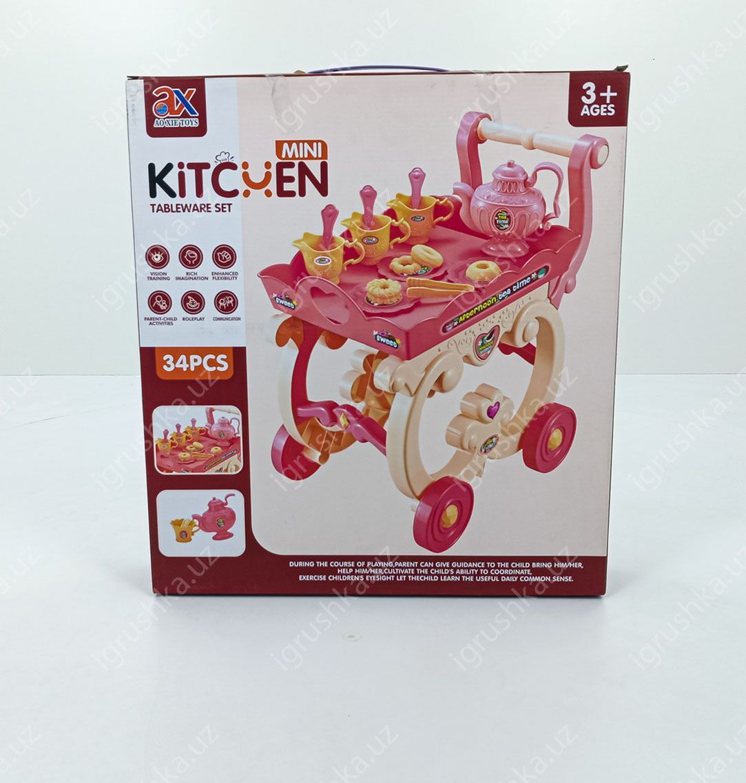картинка Набор чайной посуды на тележке Mini Kitchen Tableware Set (34 предмета) от магазина igrushka.uz