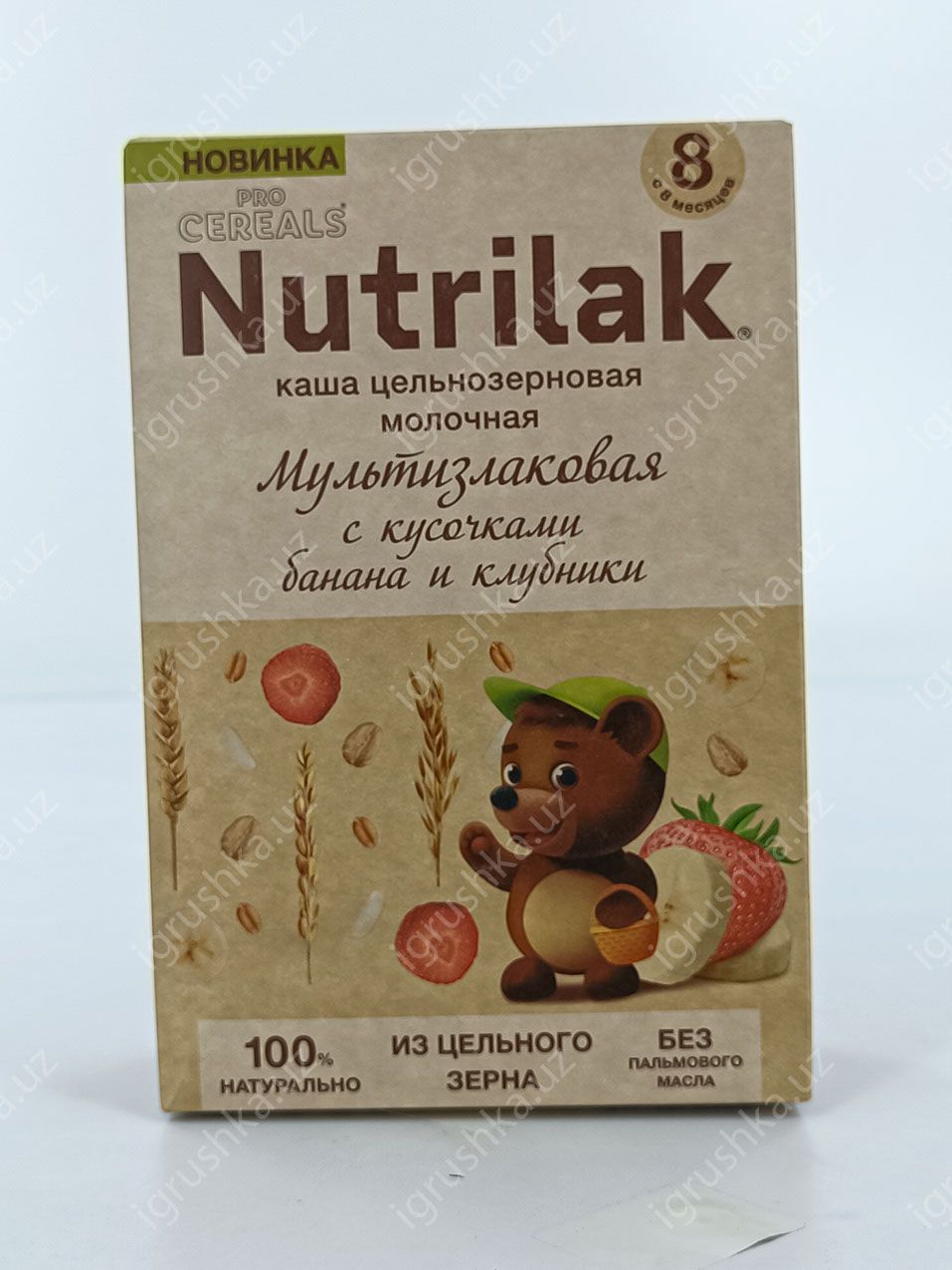 картинка Детская Каша молочная цельнозерновая Nutrilak мультизлаковая с кусочками банана и клубники. Для детей с 8 месяцев 200гр. от магазина igrushka.uz