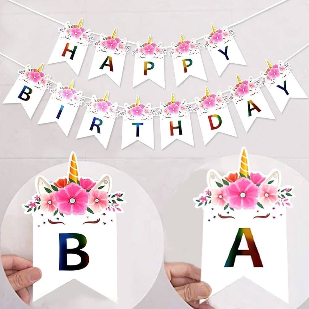 картинка Бумажная гирлянда "Happy birthday"" единорог яркая от магазина igrushka.uz