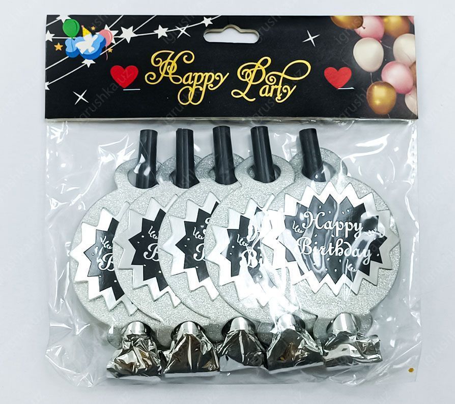 картинка Набор свистков-дуделок для вечеринок "Happy Birthday" 5 штук от магазина igrushka.uz