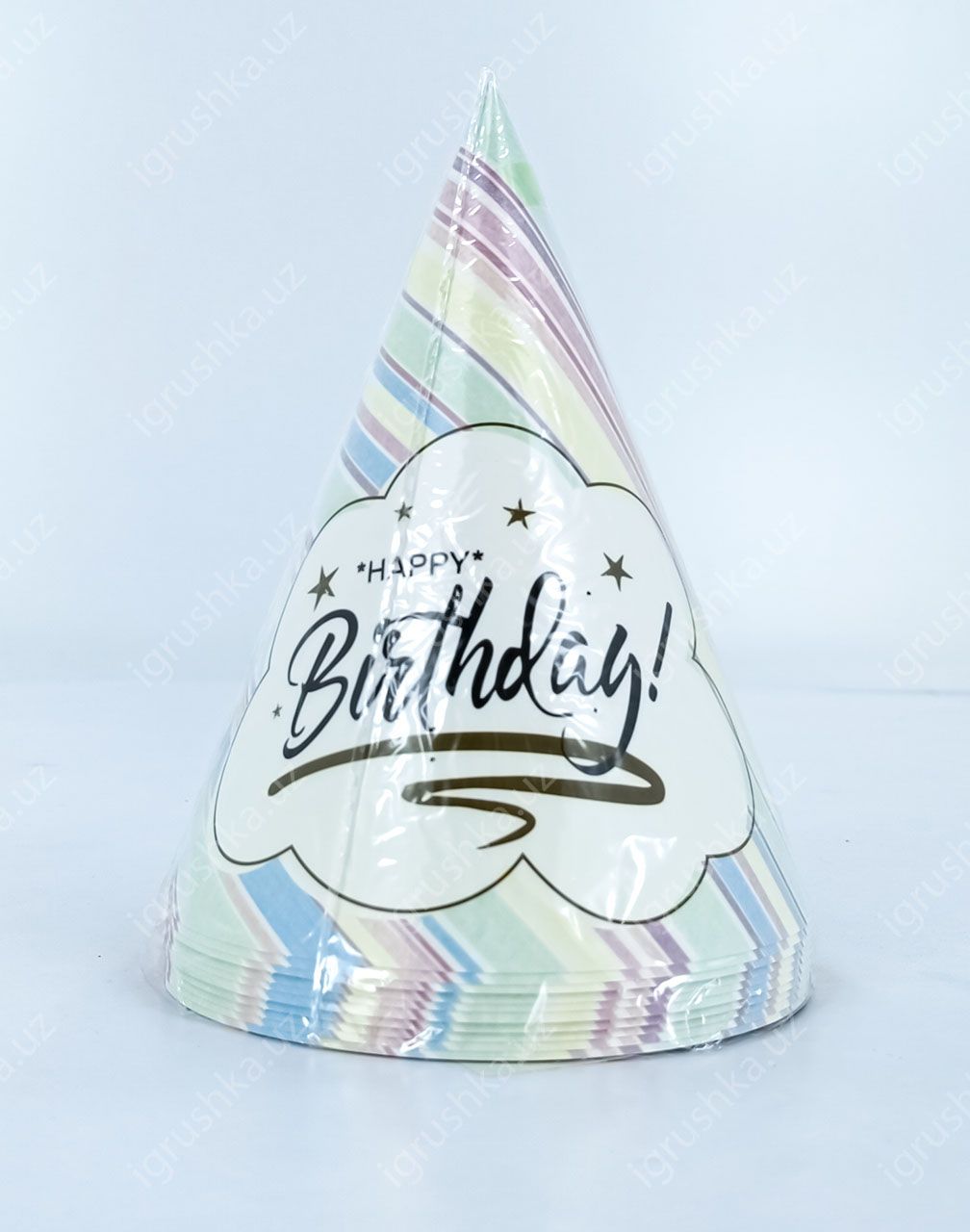 картинка Праздничные шапочки для детей - Happy birthday! Полосатик (Цена за 1 штук) от магазина igrushka.uz