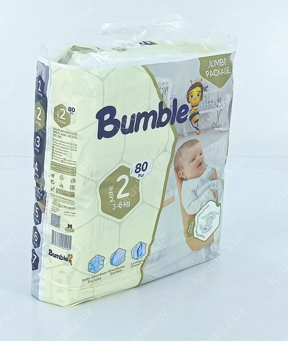 картинка Детские подгузники Bumble 2 JUMBO PAKET (3-6 кг) 80 шт. от магазина igrushka.uz