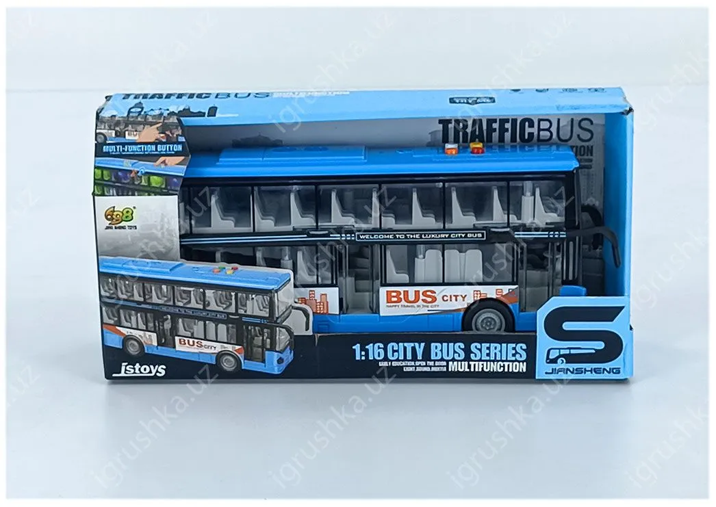картинка Автобус инерционный двухэтажный с подсветкойJS123 от магазина igrushka.uz