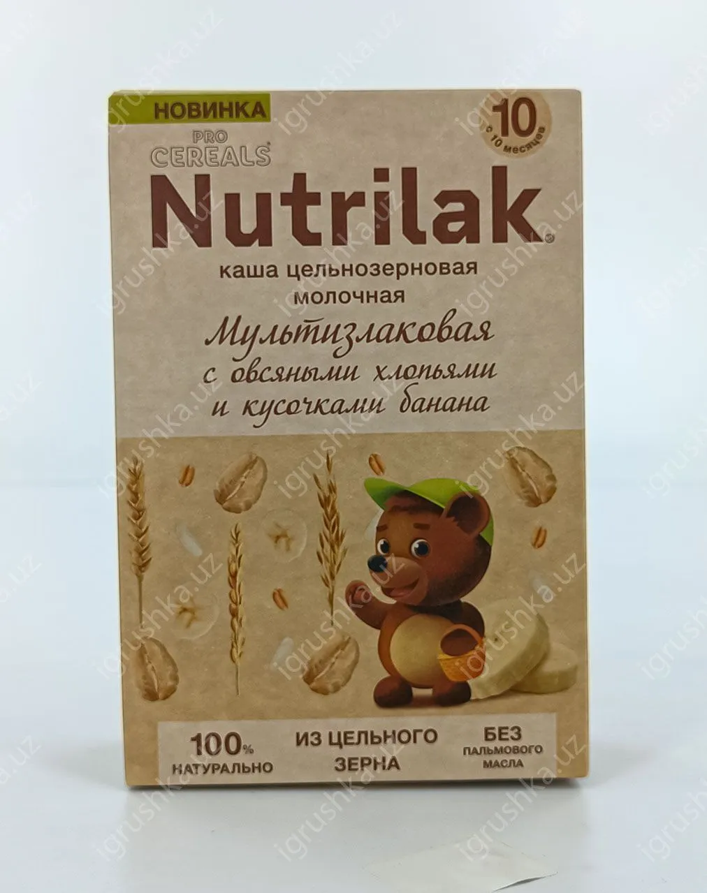 картинка Детская Каша молочная цельнозерновая Nutrilak мультизлаковая с овсяными хлопьями и кусочками банана. Для детей с 10 месяцев 200гр. от магазина igrushka.uz